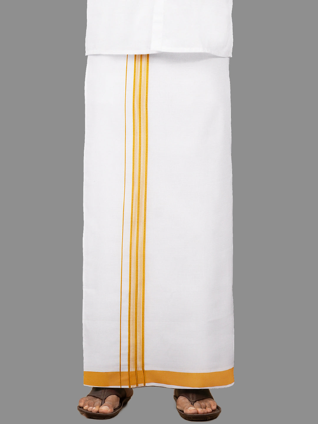Men Yellow Fancy Jari Border Single Dhoti YGF02