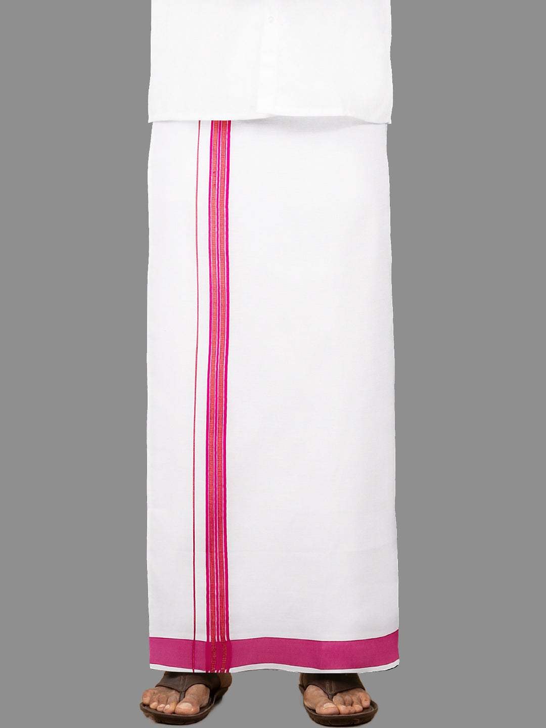 Men Pink Fancy Jari Border Single Dhoti YGF04