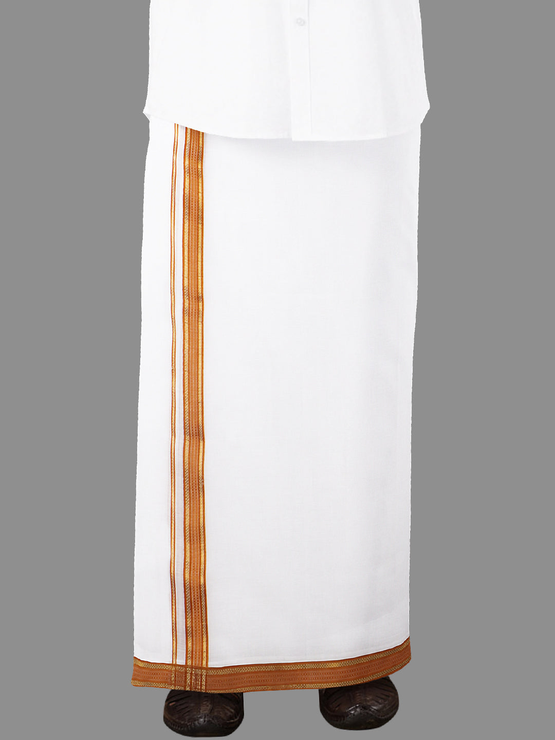 Men Orange Fancy Jari Border Double Dhoti Ruhan Fancy RF02