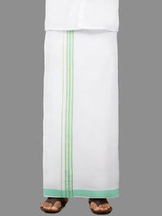 Men Green Fancy Jari Border Single Dhoti YGF03