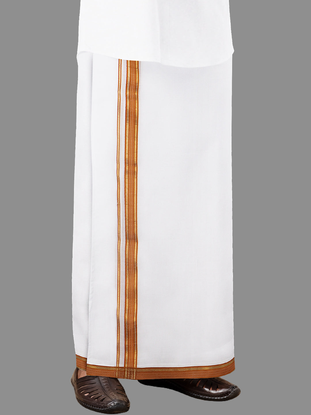 Men Orange Fancy Jari Border Double Dhoti Ruhan Fancy RF02