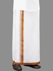 Men Orange Fancy Jari Border Double Dhoti Ruhan Fancy RF02
