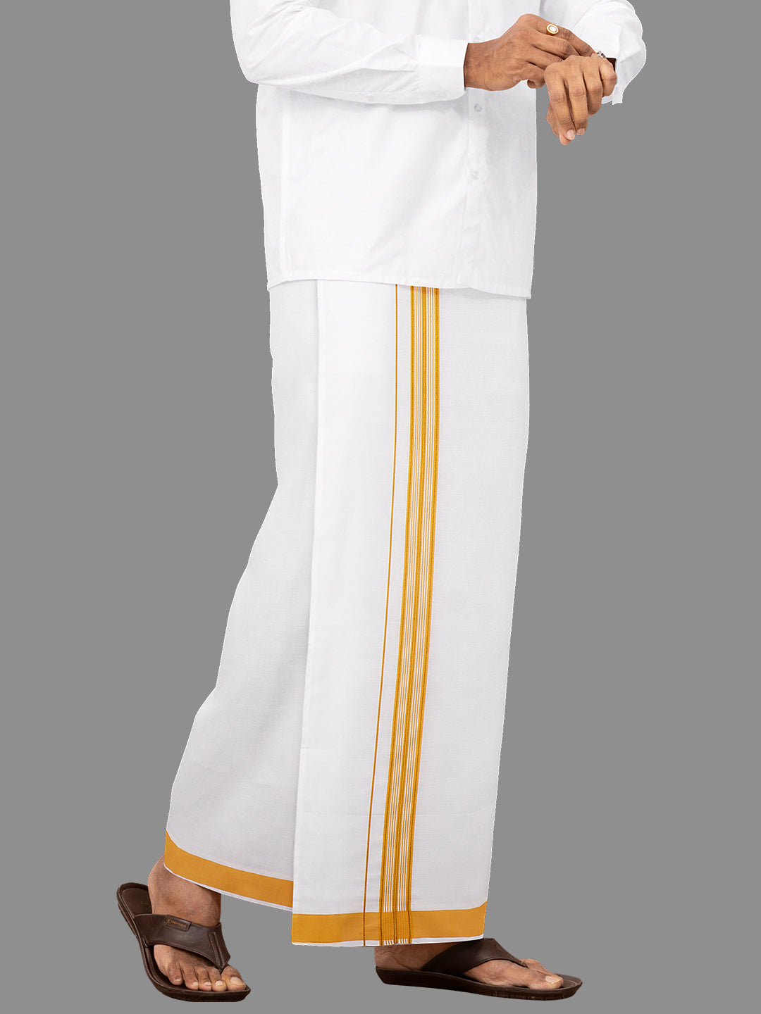 Men Yellow Fancy Jari Border Single Dhoti YGF02