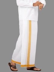 Men Yellow Fancy Jari Border Single Dhoti YGF02