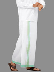 Men Green Fancy Jari Border Single Dhoti YGF03