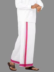 Men Pink Fancy Jari Border Single Dhoti YGF04