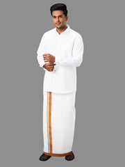 Men Orange Fancy Jari Border Double Dhoti Ruhan Fancy RF02