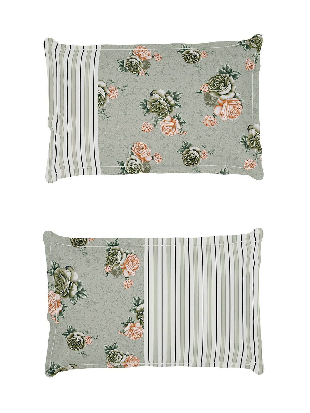 Story@home Arena Grey & Pink Floral Printed 180 TC Bedsheet & Pillow Covers