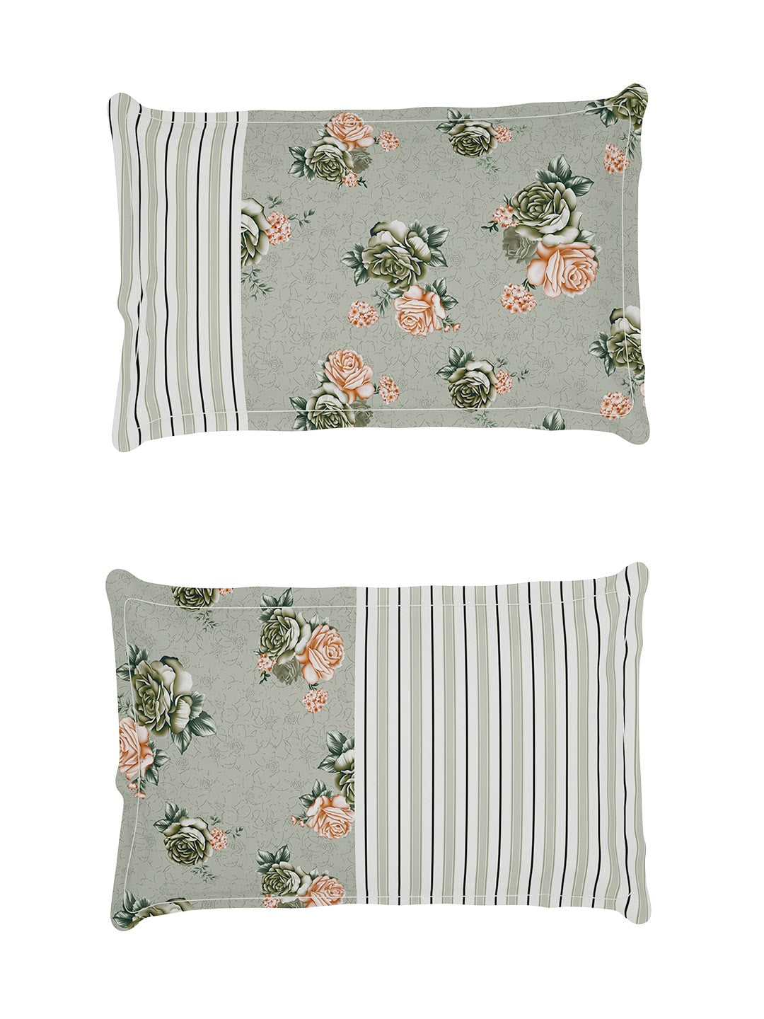 Story@home Arena Grey & Pink Floral Printed 180 TC Bedsheet & Pillow Covers