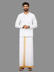 Men Yellow Fancy Jari Border Single Dhoti YGF02