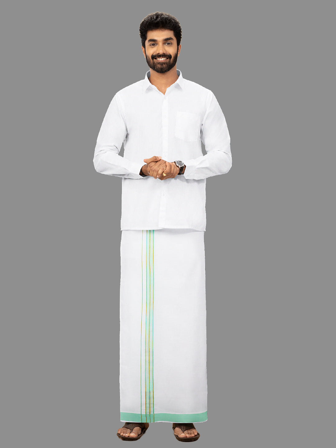 Men Green Fancy Jari Border Single Dhoti YGF03