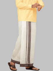 Men Brown Fancy Jari Border Kora Double Dhoti Harmony Fancy HF07