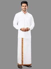 Men Orange Fancy Jari Border Double Dhoti Ruhan Fancy RF02