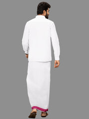 Men Pink Fancy Jari Border Single Dhoti YGF04