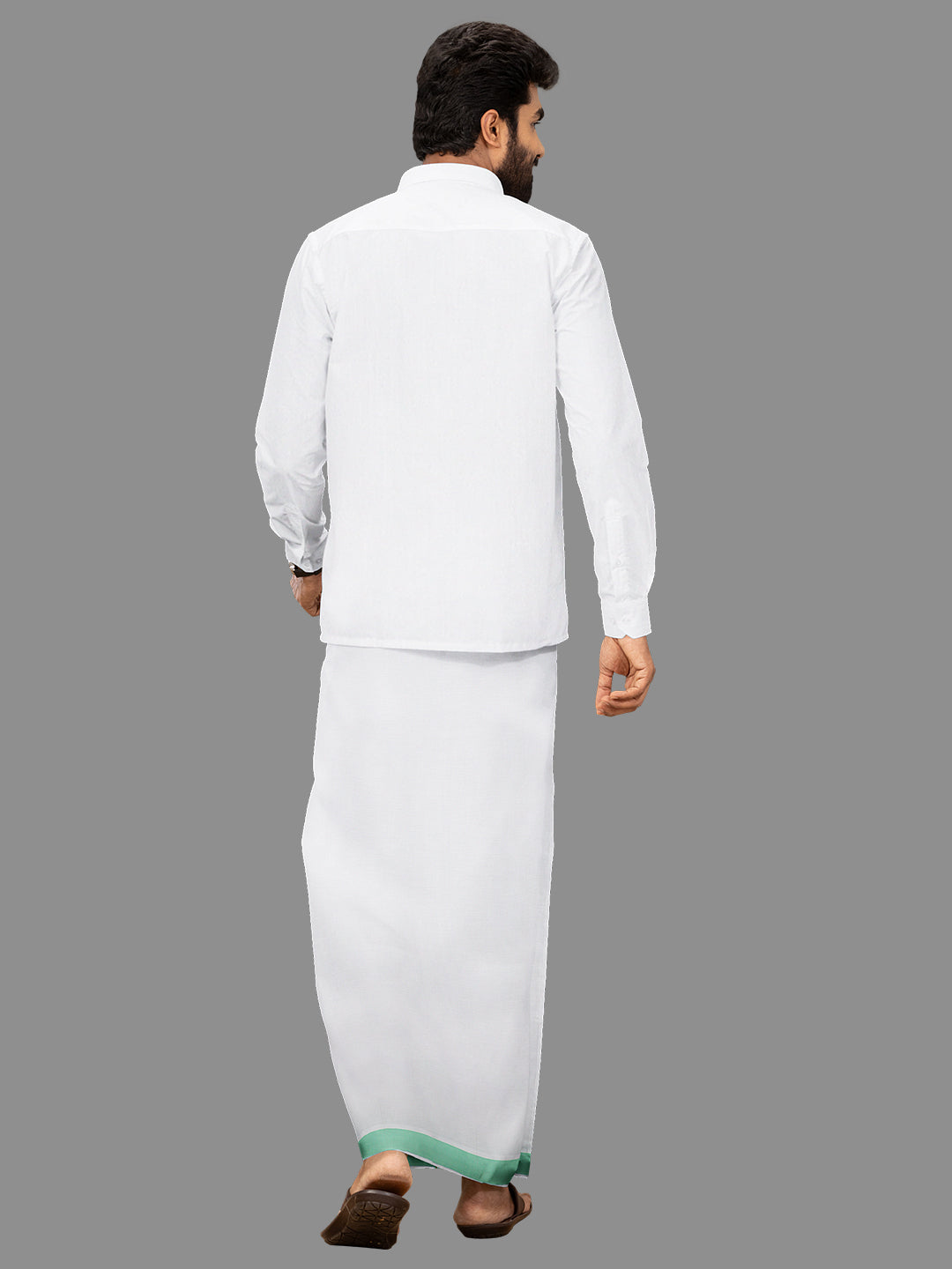 Men Green Fancy Jari Border Single Dhoti YGF03