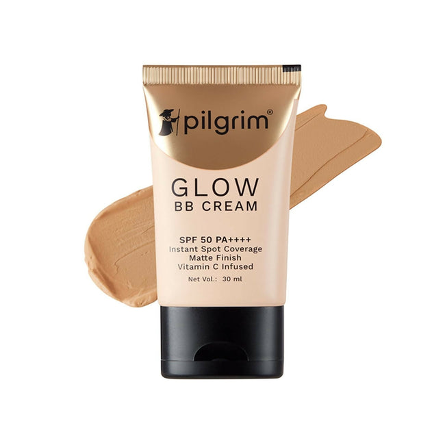 Pilgrim Glow BB Cream SPF 50 PA++++ Instant Spot Coverage Matte Finish Vitamin C Infused - Honey Glow Hover Image