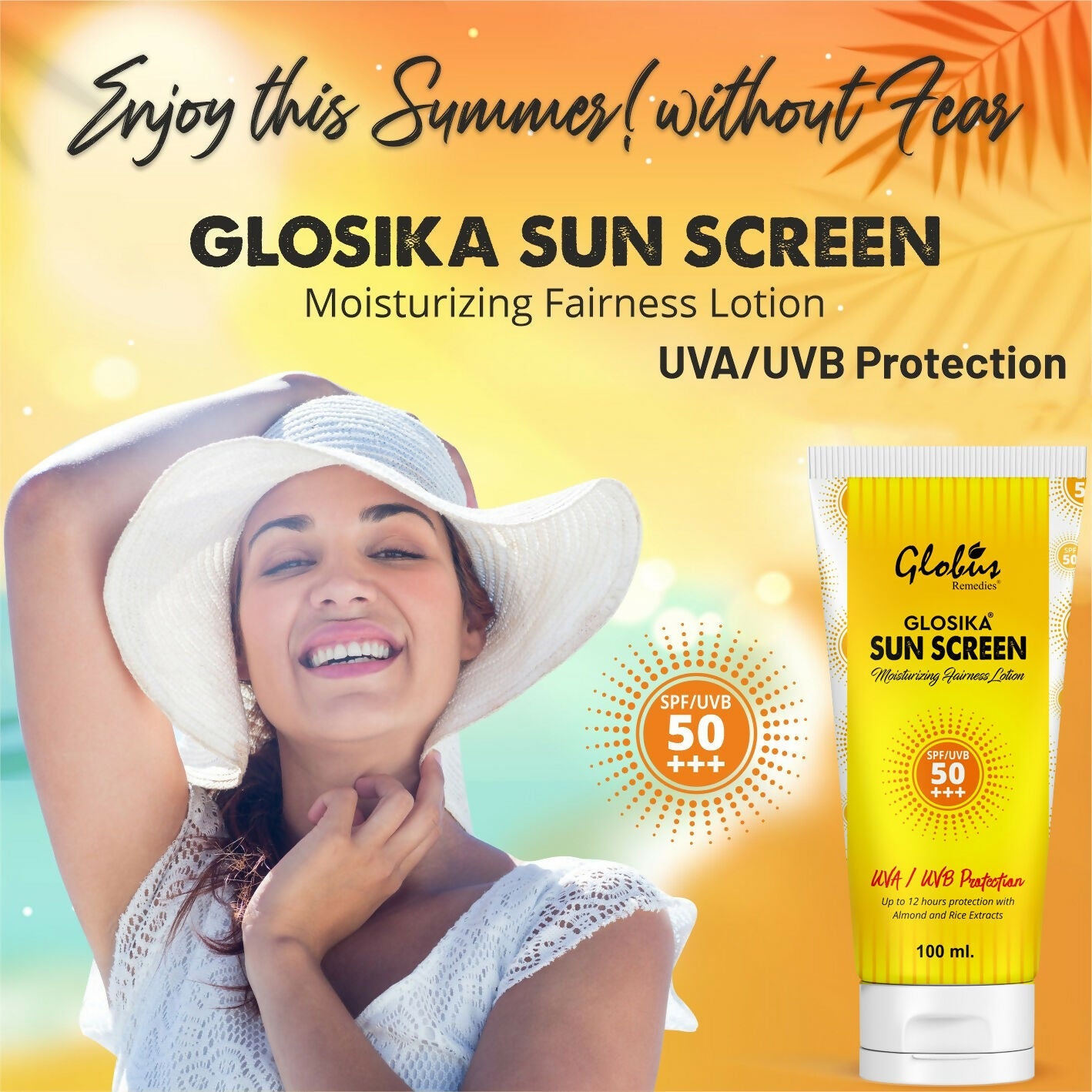 Globus Remedies Glosika Sunscreen Lotion, SPF 50 PA+++ Up to 12 hrs Protection