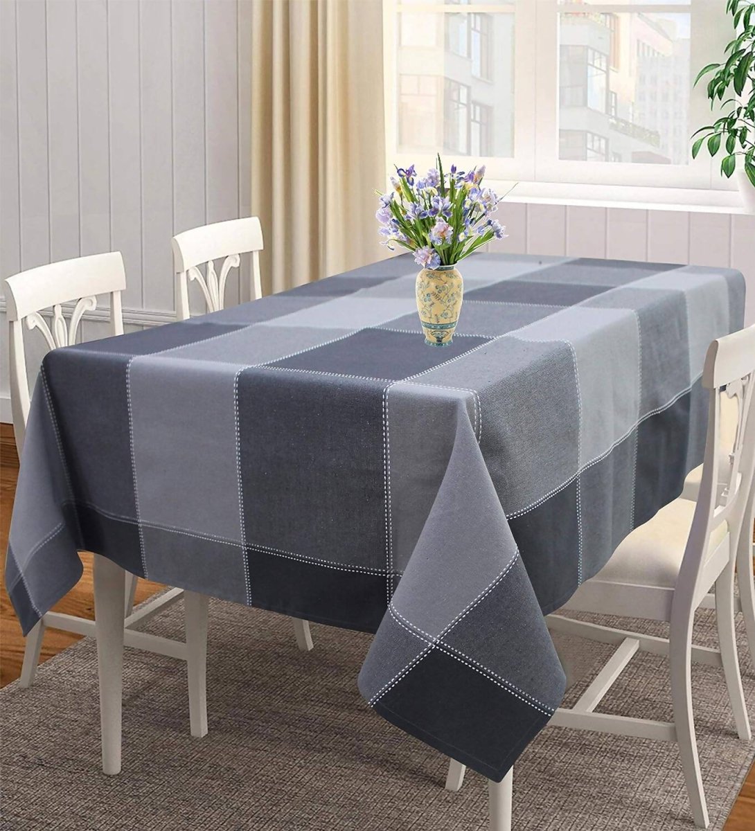 Airwill 100% Cotton Checkered Pattern 4 Seater Square Table Cover - Black & Grey