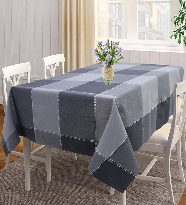 Airwill 100% Cotton Checkered Pattern 4 Seater Square Table Cover - Black & Grey Hover Image