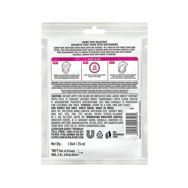 Lakme Skin Solutions Brightening Sheet Mask Main Image
