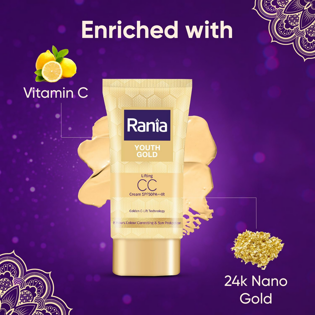 Rania CC Cream SPF50PA++IR with Vitamin C,24K Gold