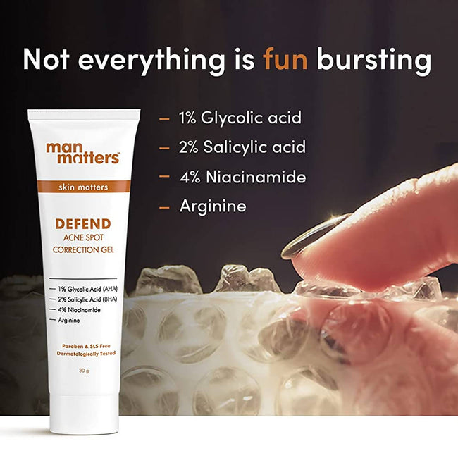 Man Matters Defend Acne Spot Correction Gel For Men, 1% AHA, 2% BHA, 4% Niacinamide Main Image