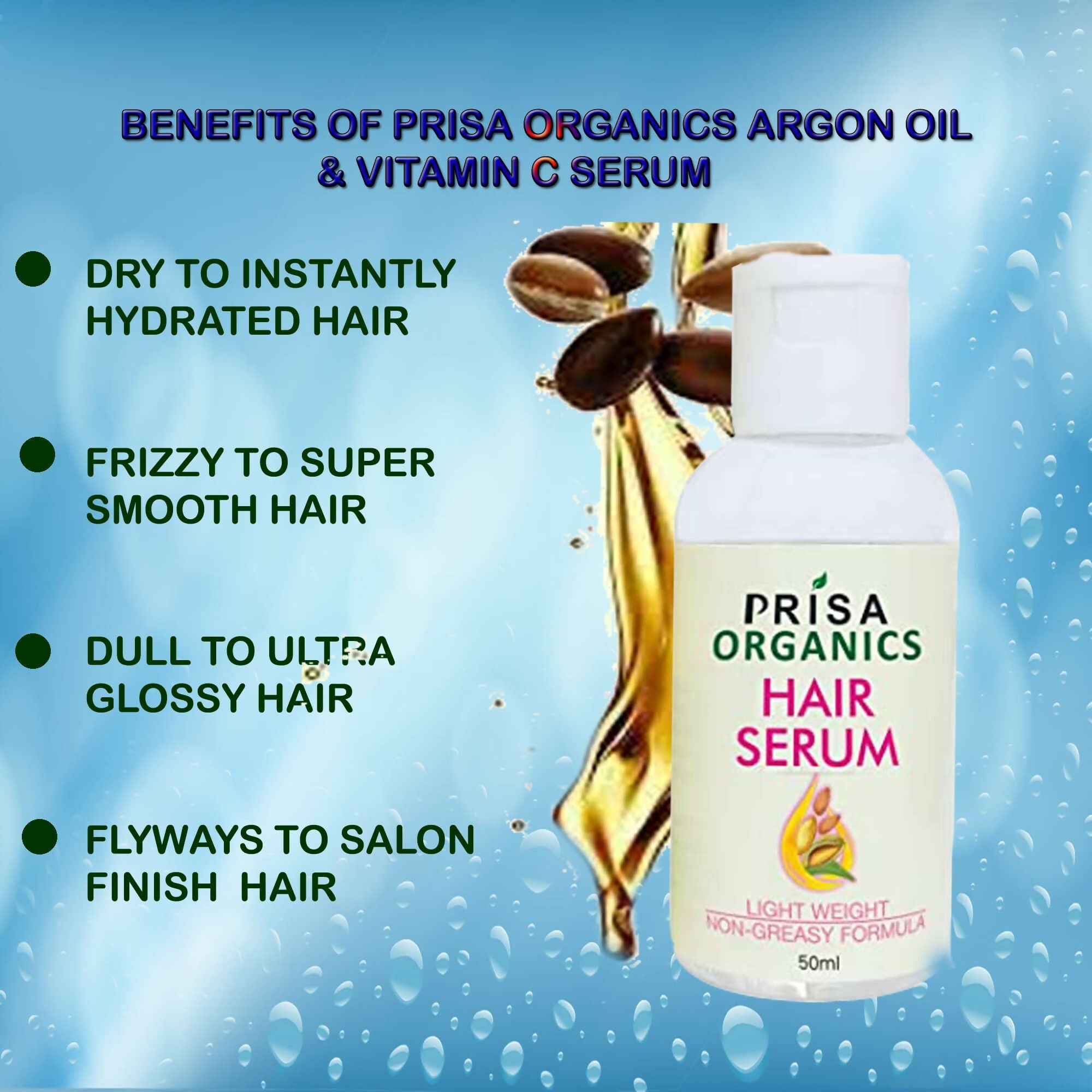 Prisa Organics Hair Serum With Argan Oil & Vitamin E - Promotes Hair Growth, Prevents Hair Loss and Thinning