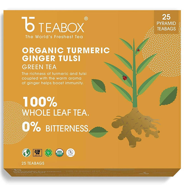 Teabox Organic Turmeric Ginger Tulsi Green Tea Bags Hover Image