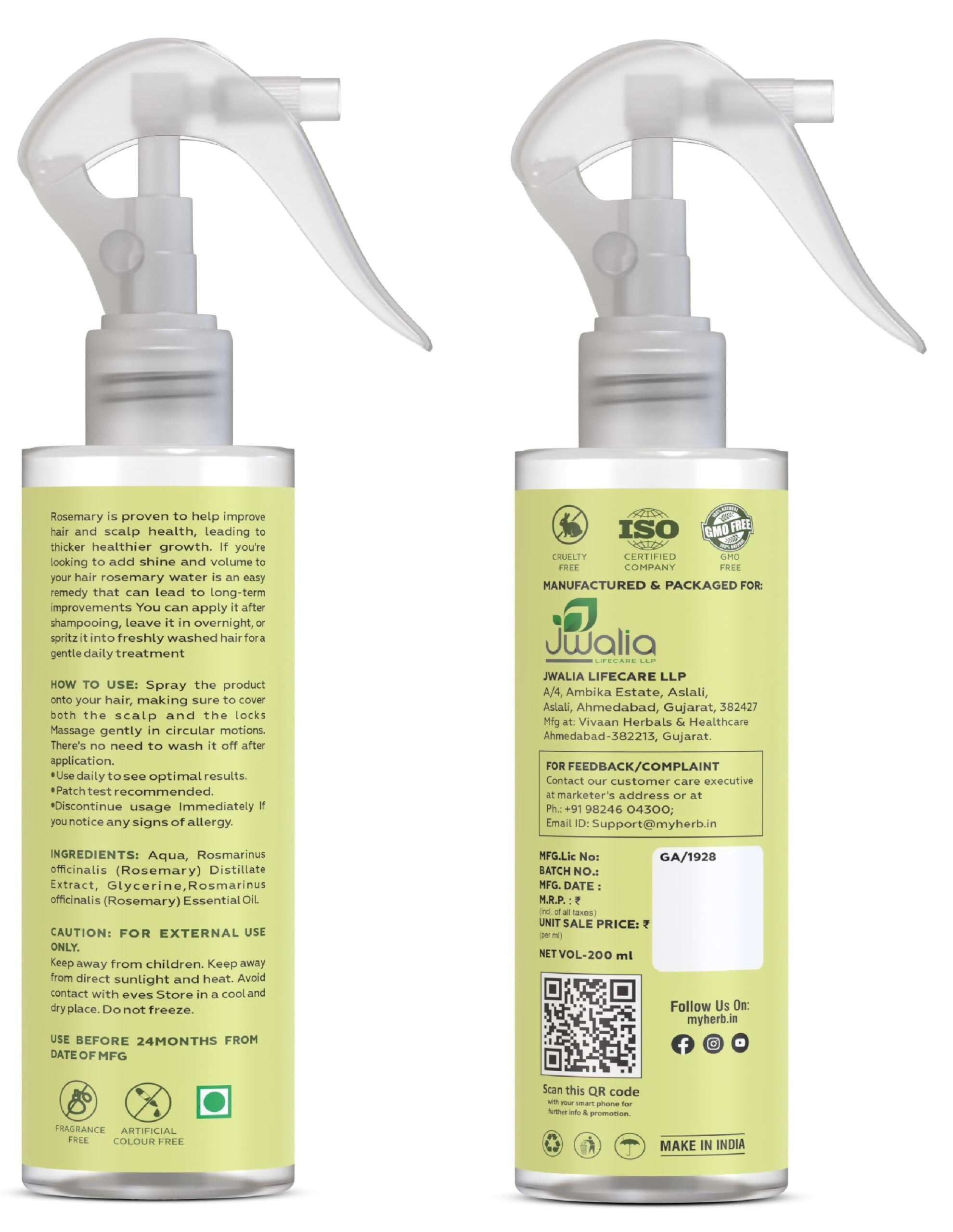 Myherb Rosemary Water Hair Spray For Regrowth, Helps Reduce Hairfall, Strengthens Hair