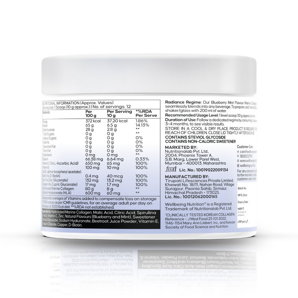 Wellbeing Nutrition Marine Collagen HLA & Biotin Fine Lines & Wrinkles Blueberry Mint Flavour