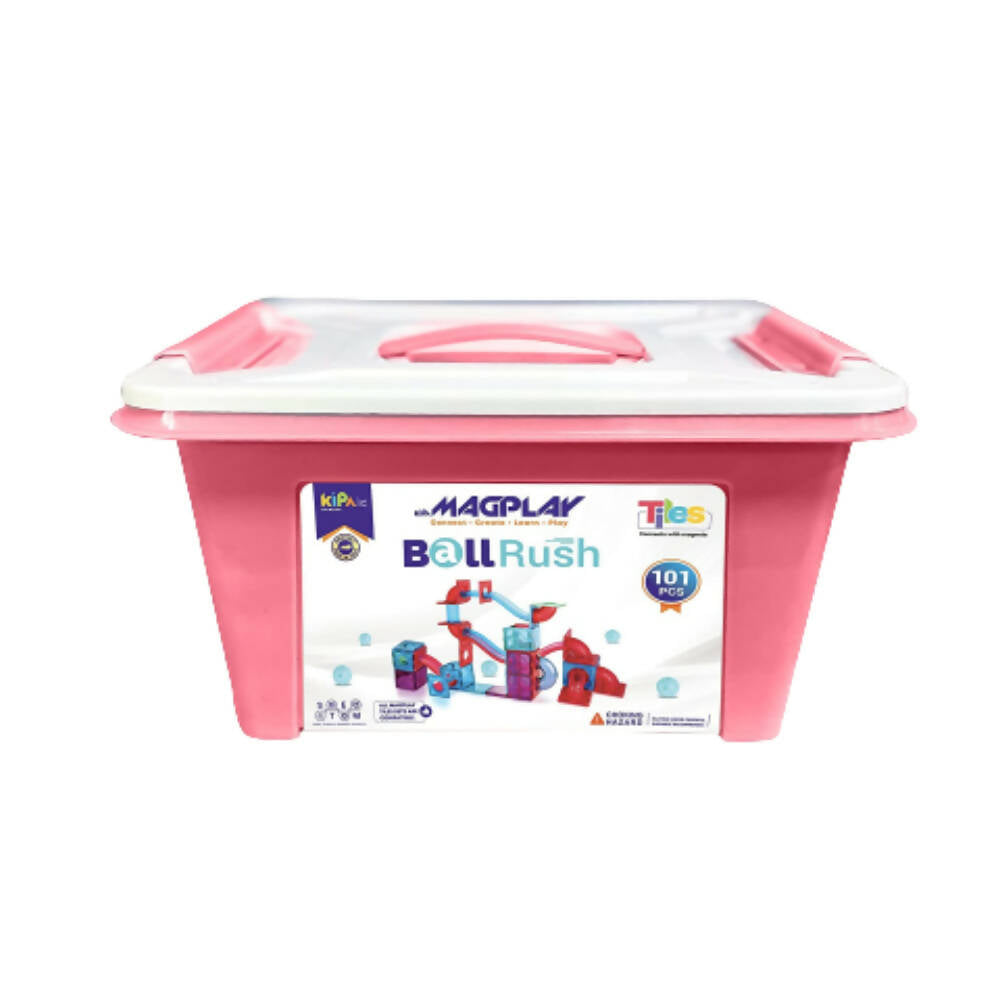 Kipa MagPlay BallRush Magnetic Tiles 101 Pieces with Storage Container Ball Run Set for Kids. 3D Stem Educational Toys. Magnetic Marble Run for Kids