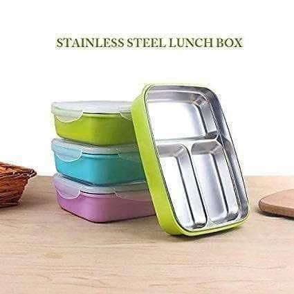 Portable Stainless Steel Food Container 3 Compartments Lunch Box Hover Image