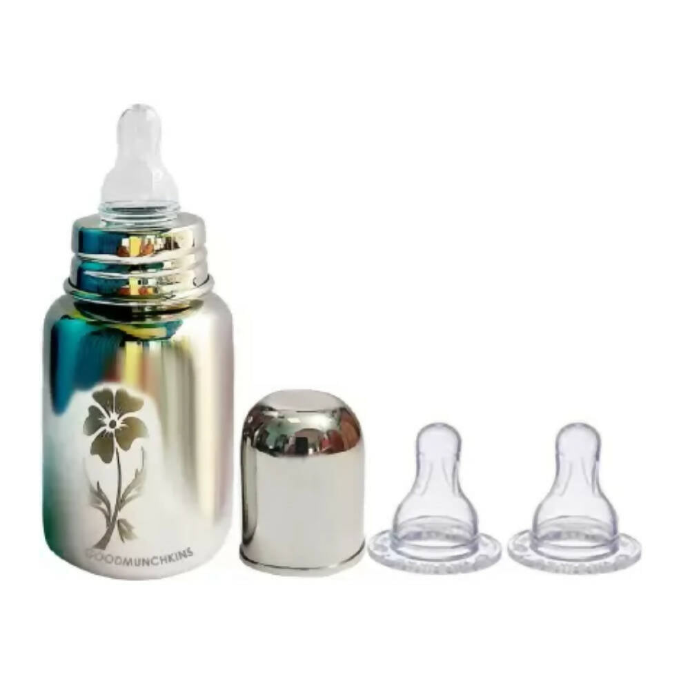 Goodmunchkins Stainless Steel Feeding Rustfree Bottle with 2 Anti Colic Silicone Nipple For Kids 150 ml