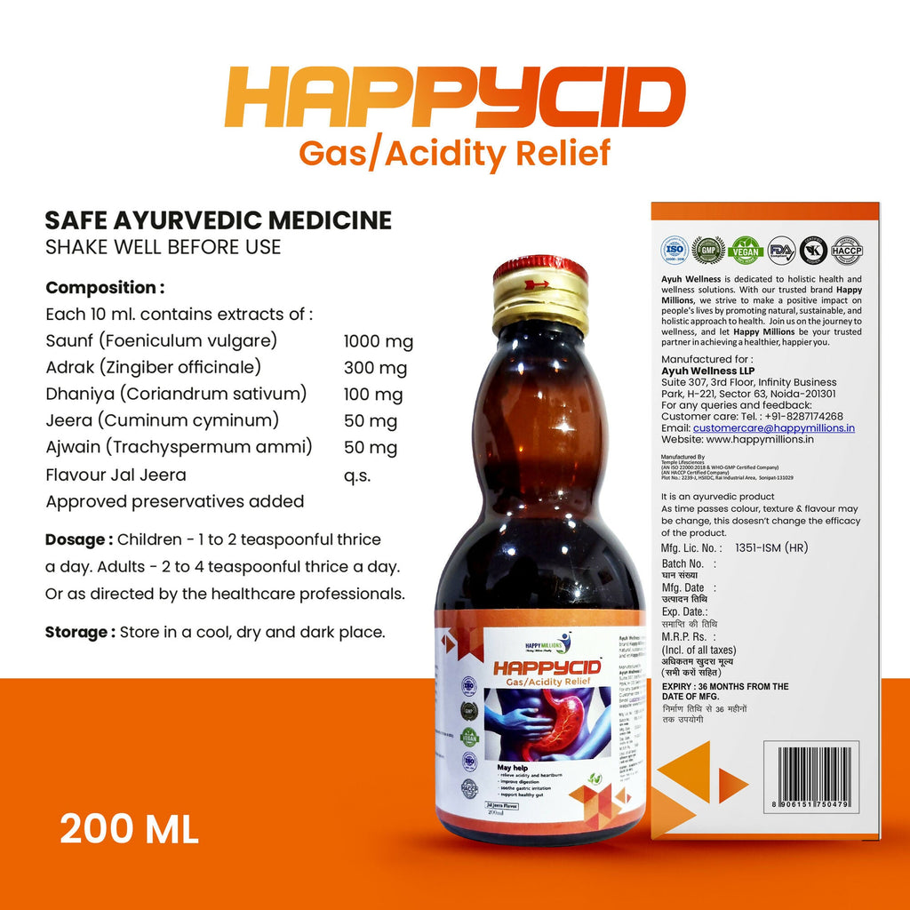 HappyMillions Cid Ayurvedic Acidity & Digestive Relief Syrup