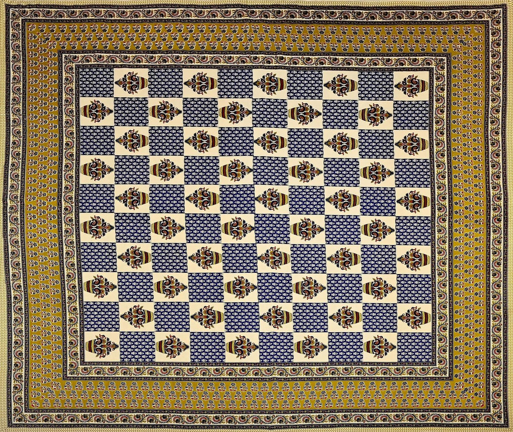 Yellow White Ethnic Motifs Cotton 200TC King Bedsheet With 2 Zipper Pillow Covers - King Size by House of Ree