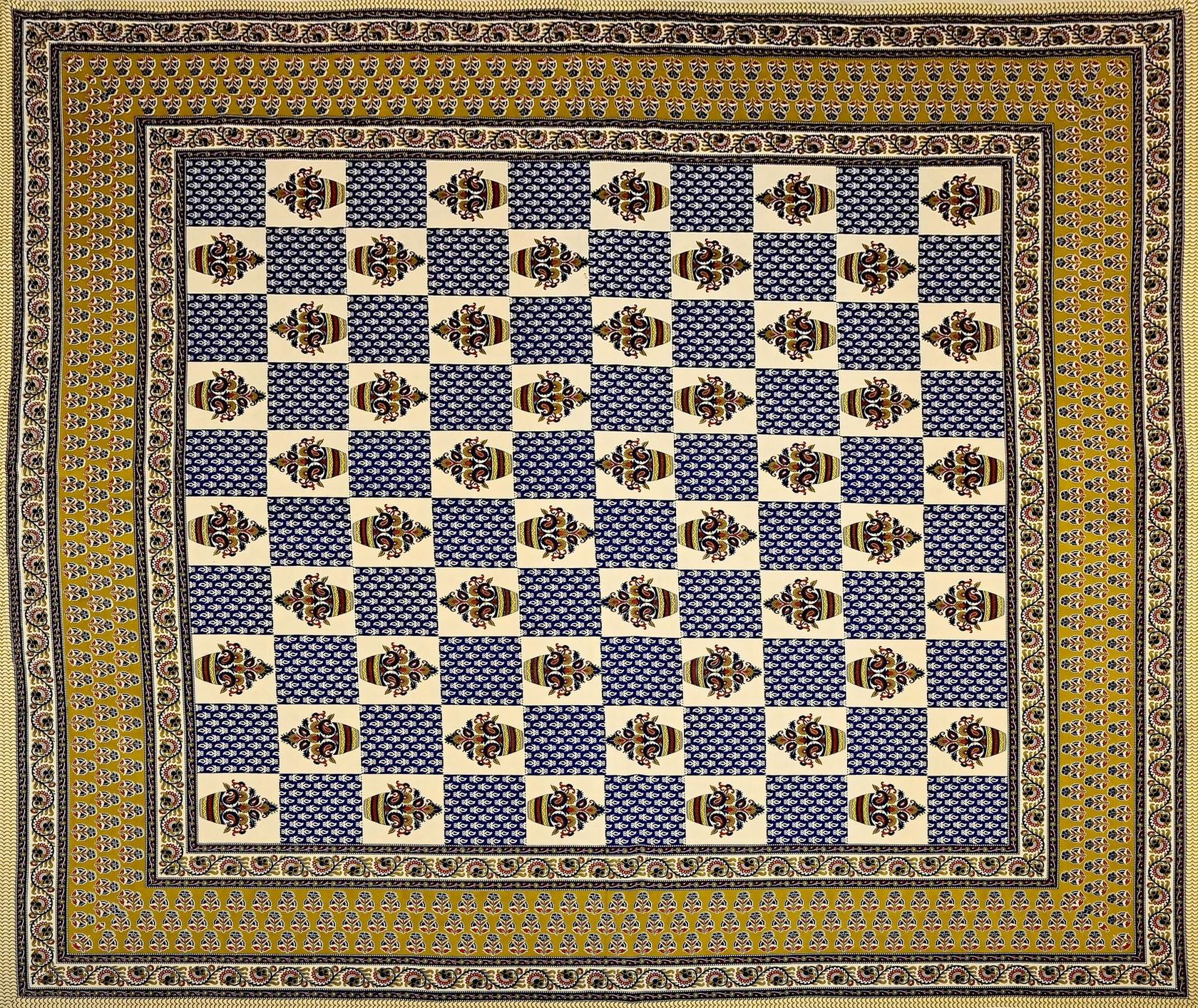 Yellow White Ethnic Motifs Cotton 200TC King Bedsheet With 2 Zipper Pillow Covers - King Size by House of Ree