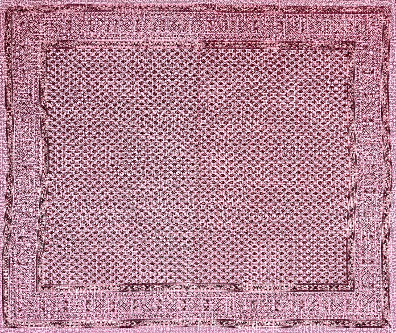 Pink Ethnic Motifs Cotton 200TC King Bedsheet With 2 Zipper Pillow Covers - King Size by House of Ree