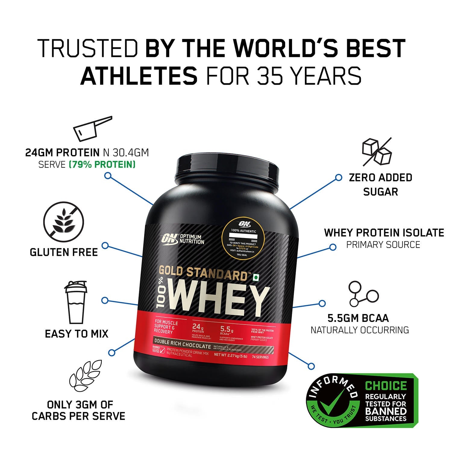 Optimum Nutrition Gold Standard 100% Whey Protein Powder (Vanilla Ice Cream) 4kg & Micronized Creatine Powder Unflavoured 250gm