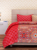 SEJ by Nisha Gupta Red Printed 180 TC Cotton Double Bedsheet with 2 Pillow Covers