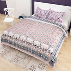 Red White Ethnic Motifs Cotton 200TC King Bedsheet With 2 Zipper Pillow Covers - King Size by House of Ree