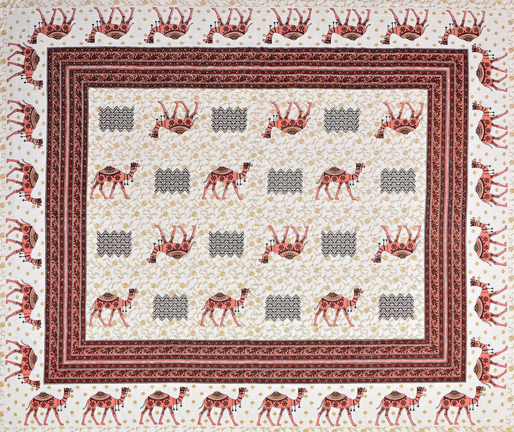 Yellow Ethnic Motifs Cotton 200TC King Bedsheet With 2 Zipper Pillow Covers - King Size by House of Ree