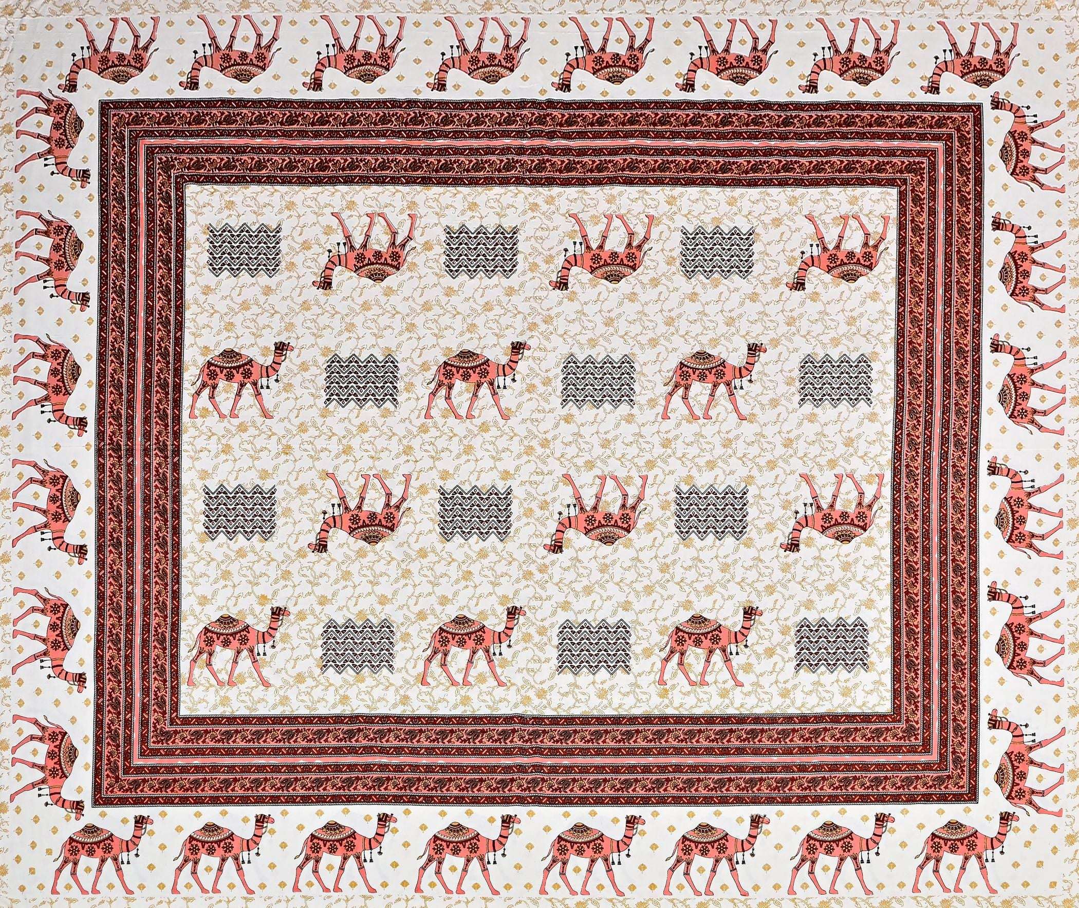 Yellow Ethnic Motifs Cotton 200TC King Bedsheet With 2 Zipper Pillow Covers - King Size by House of Ree