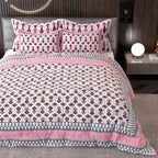 Pink White Ethnic Motifs Cotton King Bedsheet With 2 Zipper Pillow Covers - King Size by House of Ree