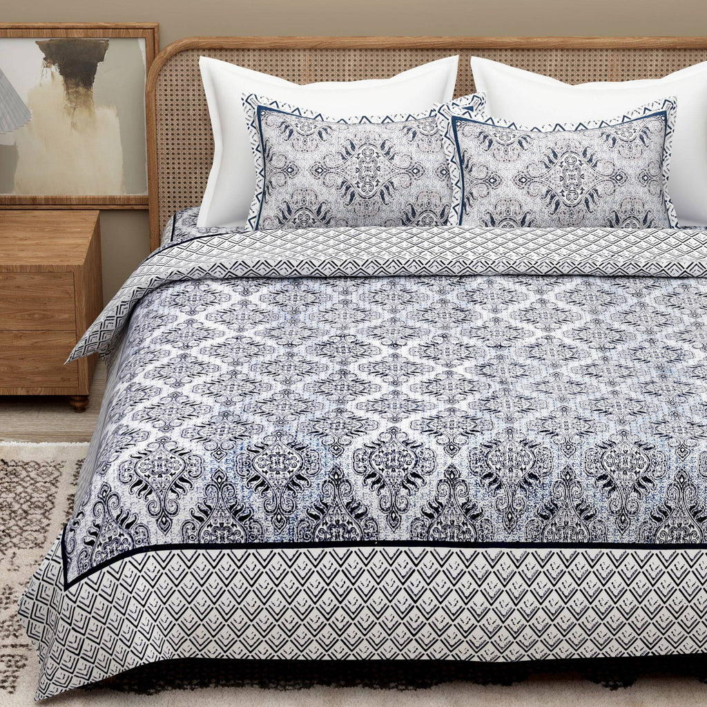 Purple Ethnic Motifs Cotton King Bedsheet With 2 Zipper Pillow Covers - Super King Size by House of Ree