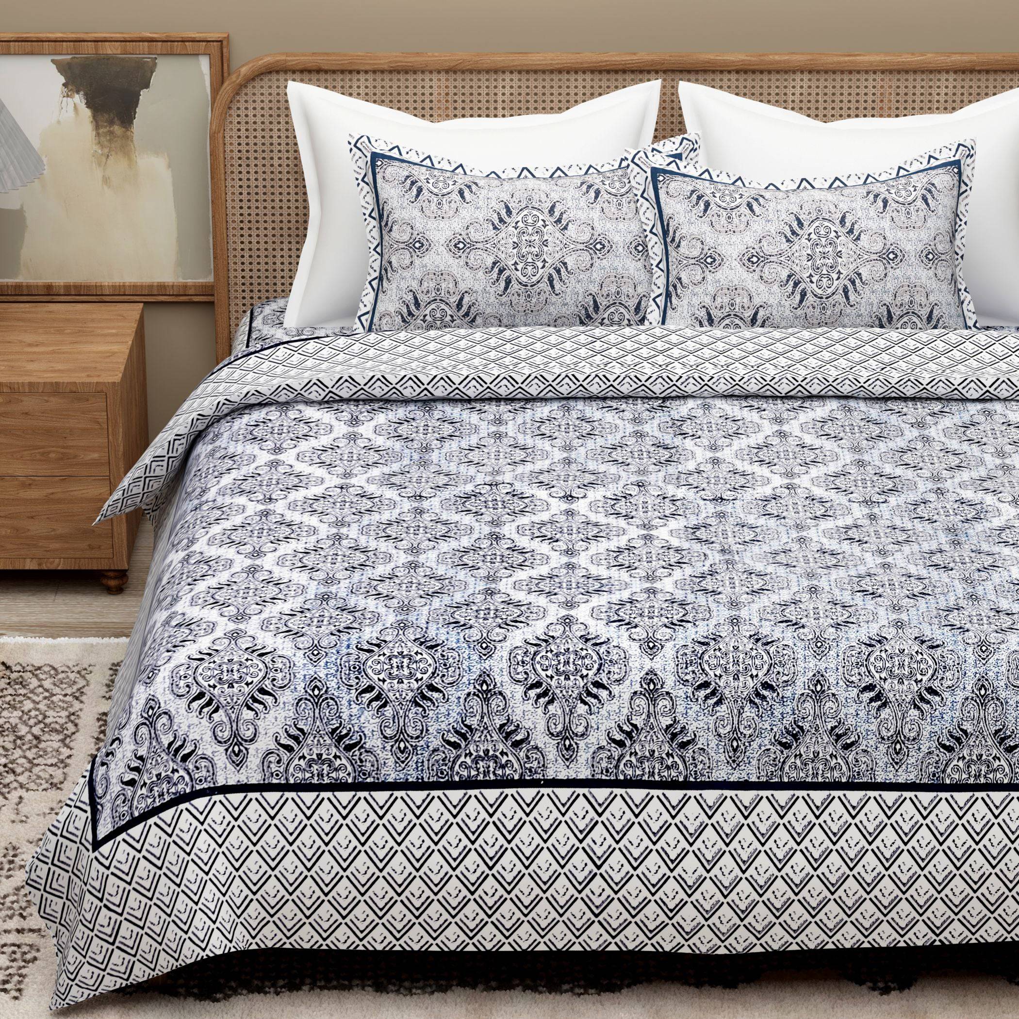 Purple Ethnic Motifs Cotton King Bedsheet With 2 Zipper Pillow Covers - Super King Size by House of Ree