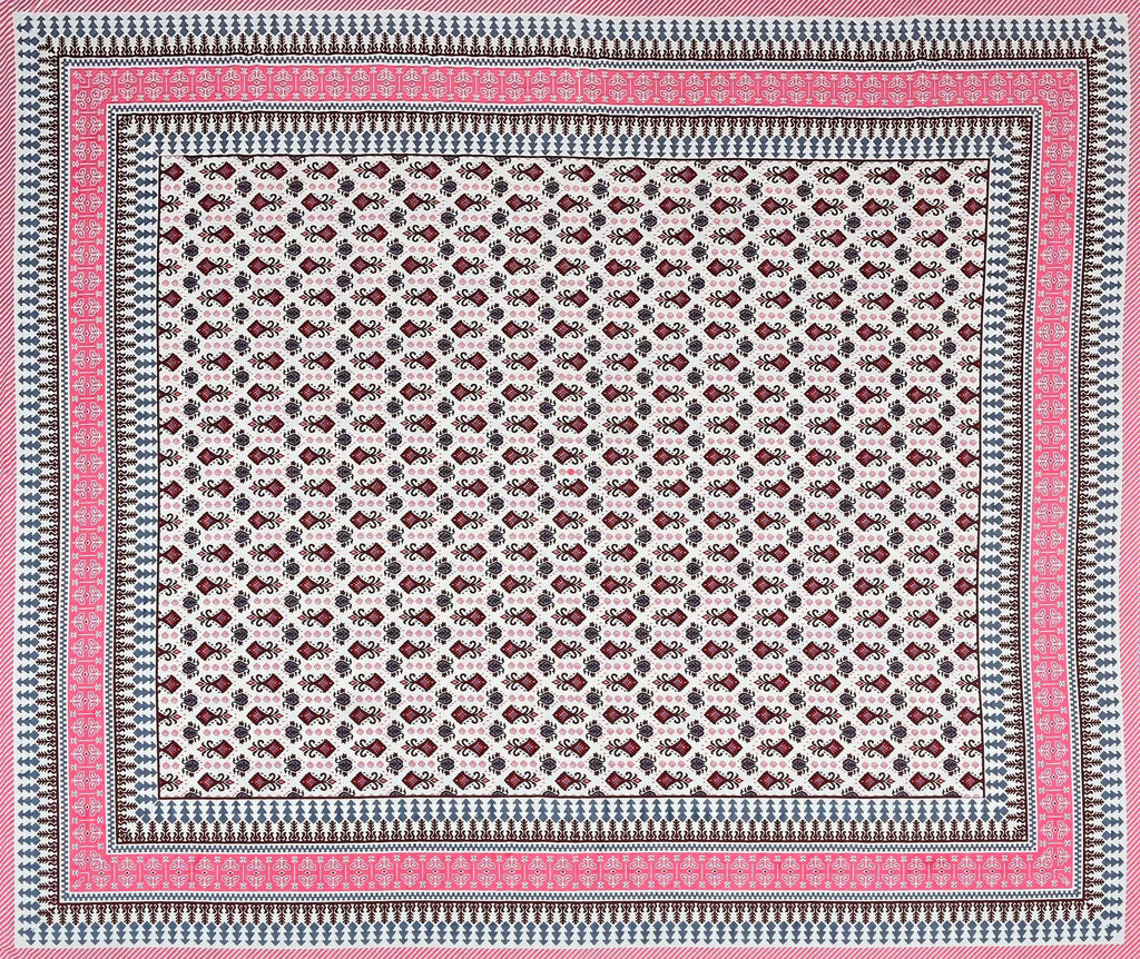Pink White Ethnic Motifs Cotton King Bedsheet With 2 Zipper Pillow Covers - King Size by House of Ree