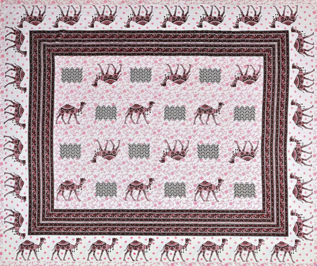 Pink Ethnic Motifs Cotton 200TC King Bedsheet With 2 Zipper Pillow Covers - King Size by House of Ree