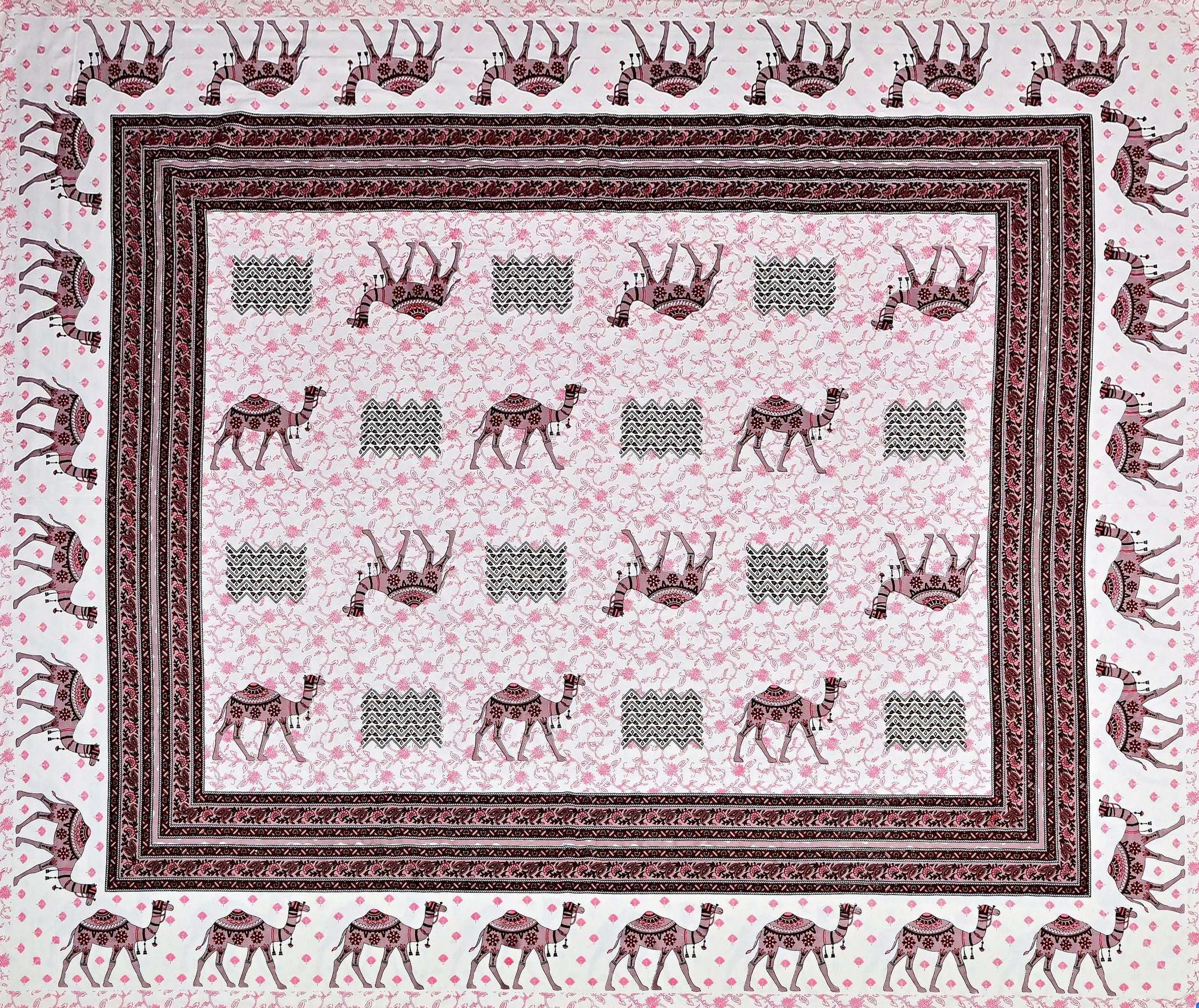 Pink Ethnic Motifs Cotton 200TC King Bedsheet With 2 Zipper Pillow Covers - King Size by House of Ree