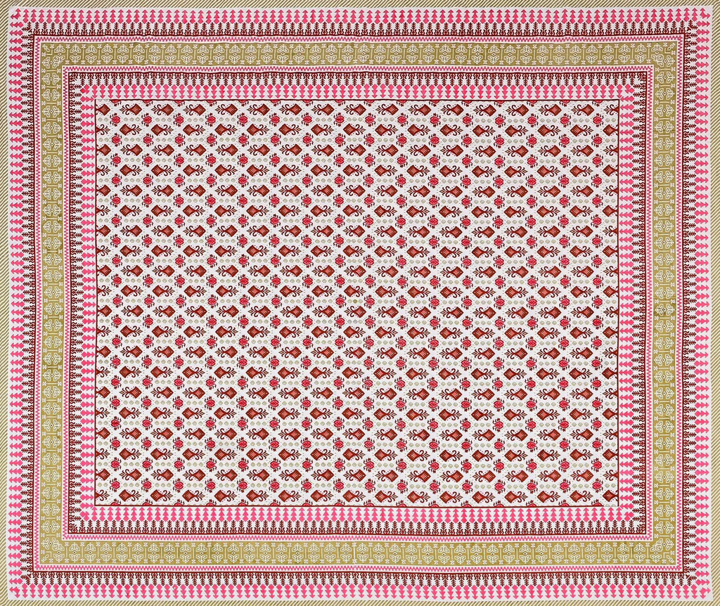 Pink White Ethnic Motifs Cotton 220 TC King Bedsheet With 2 Zipper Pillow Covers - King Size by House of Ree