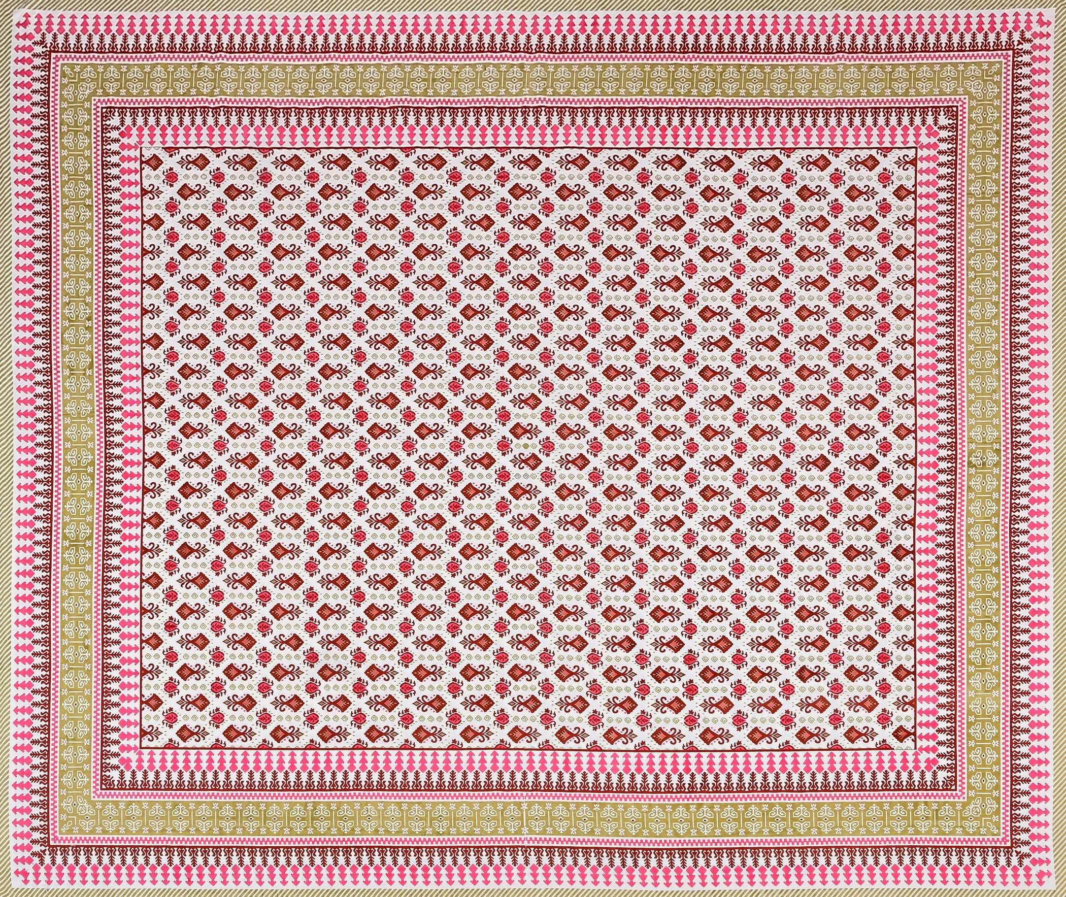 Pink White Ethnic Motifs Cotton 220 TC King Bedsheet With 2 Zipper Pillow Covers - King Size by House of Ree